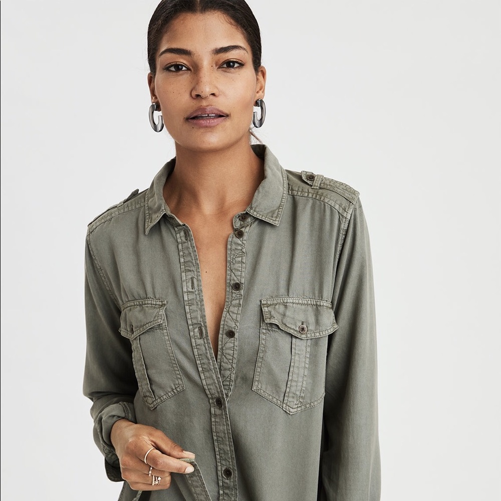 Olive Chambray button up